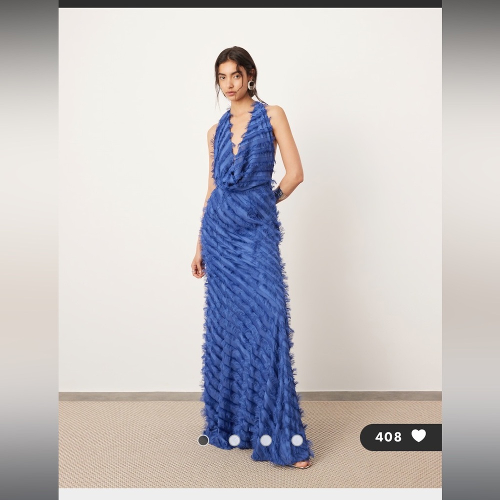 ASOS Textured Statement Cowl Neck Dress In Blue